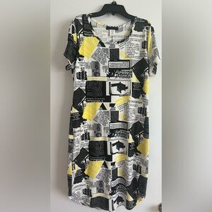 Chic Graphic Print Dress in Black, White, and Yellow